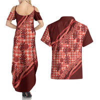 Hawaii Breadfruit Palaka Couples Matching Summer Maxi Dress and Hawaiian Shirt Ulaula Maile Lei LT9 - Polynesian Pride