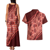 Hawaii Breadfruit Palaka Couples Matching Tank Maxi Dress and Hawaiian Shirt Ulaula Maile Lei LT9 - Polynesian Pride