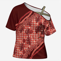 Hawaii Breadfruit Palaka Cross Shoulder Shirt Ulaula Maile Lei LT9 Female Red - Polynesian Pride