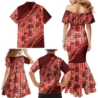 Hawaii Breadfruit Palaka Family Matching Mermaid Dress and Hawaiian Shirt Ulaula Maile Lei - Polynesian Pride