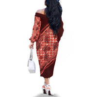 Hawaii Breadfruit Palaka Family Matching Off The Shoulder Long Sleeve Dress and Hawaiian Shirt Ulaula Maile Lei - Polynesian Pride