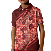 Hawaii Breadfruit Palaka Kid Polo Shirt Ulaula Maile Lei LT9 Kid Red - Polynesian Pride