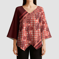 Hawaii Breadfruit Palaka Kimono Sleeve Blouse Ulaula Maile Lei LT9 - Polynesian Pride