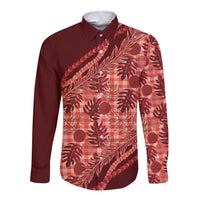 Hawaii Breadfruit Palaka Long Sleeve Button Shirt Ulaula Maile Lei LT9 Unisex Red - Polynesian Pride