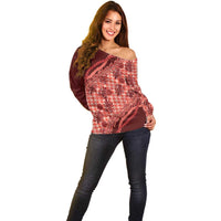 Hawaii Breadfruit Palaka Off Shoulder Sweater Ulaula Maile Lei - Polynesian Pride