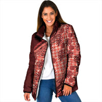 Hawaii Breadfruit Palaka Padded Jacket Ulaula Maile Lei LT9 Women Red - Polynesian Pride