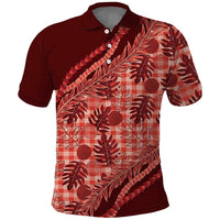 Hawaii Breadfruit Palaka Polo Shirt Ulaula Maile Lei LT9 Red - Polynesian Pride