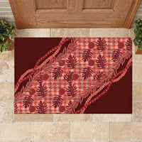 Hawaii Breadfruit Palaka Rubber Doormat Ulaula Maile Lei LT9 Red - Polynesian Pride