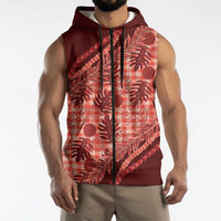 Hawaii Breadfruit Palaka Sleeveless Zip Hoodie Ulaula Maile Lei LT9 - Polynesian Pride