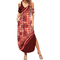 Hawaii Breadfruit Palaka Summer Maxi Dress Ulaula Maile Lei LT9 Women Red - Polynesian Pride