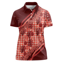 Hawaii Breadfruit Palaka Women Polo Shirt Ulaula Maile Lei LT9 Female Red - Polynesian Pride