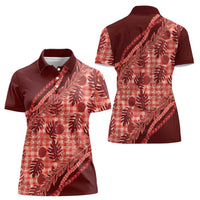 Hawaii Breadfruit Palaka Women Polo Shirt Ulaula Maile Lei LT9 - Polynesian Pride