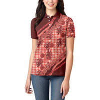 Hawaii Breadfruit Palaka Women Polo Shirt Ulaula Maile Lei LT9 - Polynesian Pride
