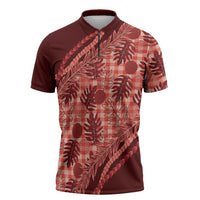 Hawaii Breadfruit Palaka Zipper Polo Shirt Ulaula Maile Lei LT9 Red - Polynesian Pride