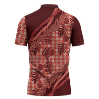 Hawaii Breadfruit Palaka Zipper Polo Shirt Ulaula Maile Lei LT9 - Polynesian Pride
