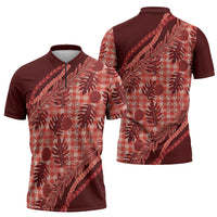 Hawaii Breadfruit Palaka Zipper Polo Shirt Ulaula Maile Lei LT9 - Polynesian Pride