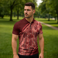 Hawaii Breadfruit Palaka Zipper Polo Shirt Ulaula Maile Lei LT9 - Polynesian Pride