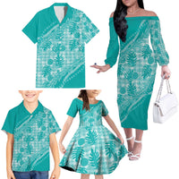 Hawaii Breadfruit Palaka Family Matching Off The Shoulder Long Sleeve Dress and Hawaiian Shirt Polu Opal Maile Lei - Polynesian Pride