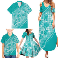 Hawaii Breadfruit Palaka Family Matching Summer Maxi Dress and Hawaiian Shirt Polu Opal Maile Lei - Polynesian Pride