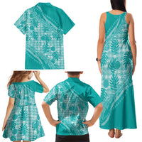Hawaii Breadfruit Palaka Family Matching Tank Maxi Dress and Hawaiian Shirt Polu Opal Maile Lei - Polynesian Pride