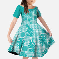 Hawaii Breadfruit Palaka Kid Short Sleeve Dress Polu Opal Maile Lei LT9 KID Turquoise - Polynesian Pride
