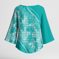 Hawaii Breadfruit Palaka Kimono Sleeve Blouse Polu Opal Maile Lei LT9 - Polynesian Pride