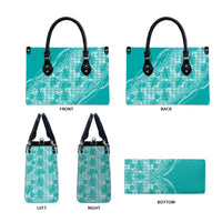 Hawaii Breadfruit Palaka Leather Bag Polu Opal Maile Lei LT9 - Polynesian Pride