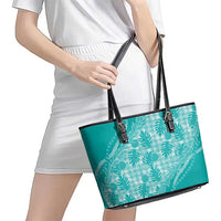 Hawaii Breadfruit Palaka Leather Tote Bag Polu Opal Maile Lei LT9 - Polynesian Pride