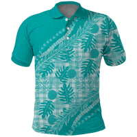 Hawaii Breadfruit Palaka Polo Shirt Polu Opal Maile Lei LT9 Turquoise - Polynesian Pride