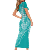 Hawaii Breadfruit Palaka Short Sleeve Bodycon Dress Polu Opal Maile Lei LT9 - Polynesian Pride
