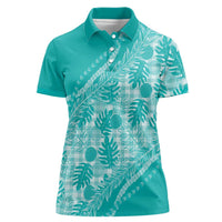Hawaii Breadfruit Palaka Women Polo Shirt Polu Opal Maile Lei LT9 Female Turquoise - Polynesian Pride