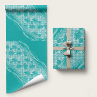 Hawaii Breadfruit Palaka Wrapping Paper Polu Opal Maile Lei LT9 58" × 23" Turquoise - Polynesian Pride