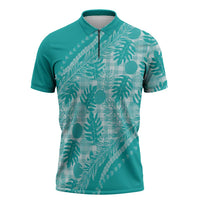 Hawaii Breadfruit Palaka Zipper Polo Shirt Polu Opal Maile Lei LT9 Turquoise - Polynesian Pride