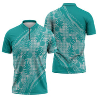 Hawaii Breadfruit Palaka Zipper Polo Shirt Polu Opal Maile Lei LT9 - Polynesian Pride