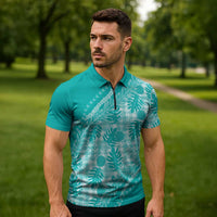 Hawaii Breadfruit Palaka Zipper Polo Shirt Polu Opal Maile Lei LT9 - Polynesian Pride