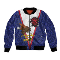 American Samoa Heart Tribal Personalized Bomber Jacket Polynesian Patterns LT9 Unisex Blue - Polynesian Pride