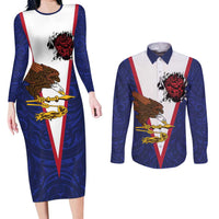 American Samoa Heart Tribal Personalized Couples Matching Long Sleeve Bodycon Dress and Long Sleeve Button Shirt Polynesian Patterns LT9 Blue - Polynesian Pride