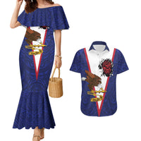 American Samoa Heart Tribal Personalized Couples Matching Mermaid Dress and Hawaiian Shirt Polynesian Patterns LT9 Blue - Polynesian Pride