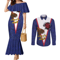American Samoa Heart Tribal Personalized Couples Matching Mermaid Dress and Long Sleeve Button Shirt Polynesian Patterns LT9 Blue - Polynesian Pride