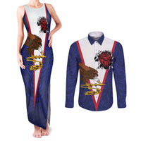 American Samoa Heart Tribal Personalized Couples Matching Tank Maxi Dress and Long Sleeve Button Shirt Polynesian Patterns LT9 Blue - Polynesian Pride
