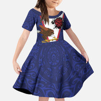 American Samoa Heart Tribal Personalized Family Matching Tank Maxi Dress and Hawaiian Shirt Polynesian Patterns LT9 Daughter's Dress Blue - Polynesian Pride