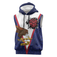 American Samoa Heart Tribal Personalized Sleeveless Hoodie Polynesian Patterns LT9 Blue - Polynesian Pride
