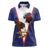 American Samoa Heart Tribal Personalized Women Polo Shirt Polynesian Patterns LT9 Female Blue - Polynesian Pride