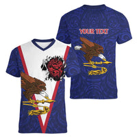American Samoa Heart Tribal Personalized Women V-Neck T-Shirt Polynesian Patterns LT9 - Polynesian Pride