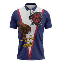 American Samoa Heart Tribal Personalized Zipper Polo Shirt Polynesian Patterns LT9 Blue - Polynesian Pride