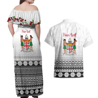 Fiji Heart Tribal Personalised Couples Matching Off Shoulder Maxi Dress and Hawaiian Shirt Polynesian Patterns LT9 - Polynesian Pride