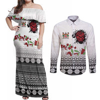 Fiji Heart Tribal Personalised Couples Matching Off Shoulder Maxi Dress and Long Sleeve Button Shirt Polynesian Patterns LT9 White - Polynesian Pride