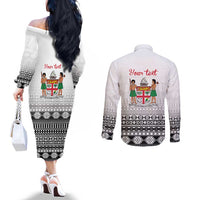 Fiji Heart Tribal Personalised Couples Matching Off The Shoulder Long Sleeve Dress and Long Sleeve Button Shirt Polynesian Patterns LT9 - Polynesian Pride