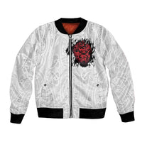 New Zealand Maori Heart Tribal Personalised Bomber Jacket Polynesian Patterns LT9 Unisex White - Polynesian Pride
