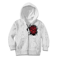 New Zealand Maori Heart Tribal Personalised Kid Hoodie Polynesian Patterns LT9 Zip Hoodie White - Polynesian Pride